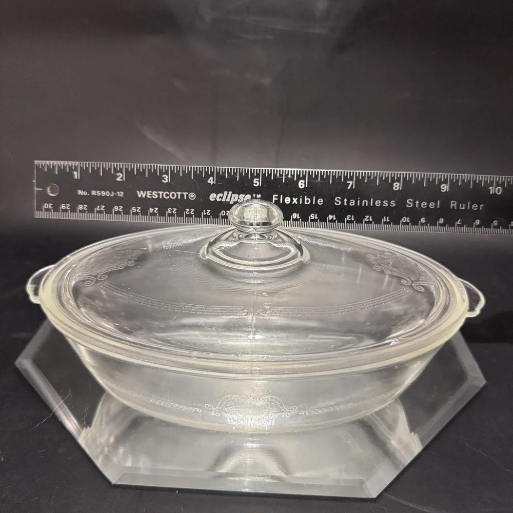 Vintage Glasbake 1Qt Clear Etched Glass Oval Poppy Casserole Dish‎ W Lid